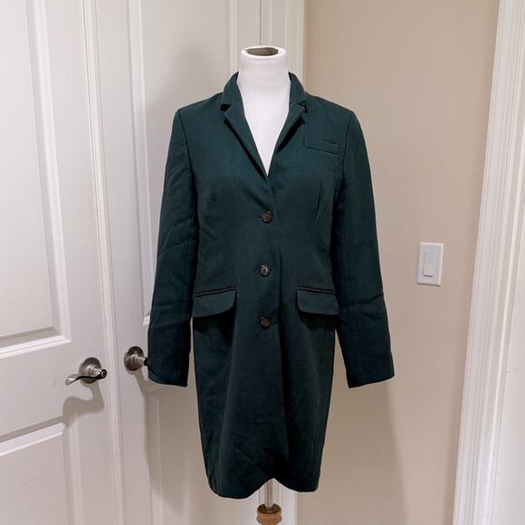 J. Crew Regent 100% Wool Double Serge Forest Green Mid Topcoat Jacket Size 12 - Picture 4 of 11